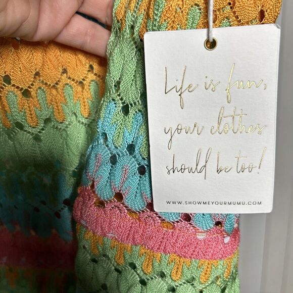 Show Me Your Mumu Ren Romper in Multi Stripe Crochet Beach Cover Up Size L - Picture 5 of 10